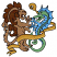 C1: Mane---Bark(Isacord 40 #1186)&#13;&#10;C2: Lions Body---Pecan(Isacord 40 #1128)&#13;&#10;C3: Banner---Palomino(Isacord 40 #1070)&#13;&#10;C4: Serpent Fins---Crystal Blue(Isacord 40 #1249)&#13;&#10;C5: Head & Tail---Pear(Isacord 40 #1049)&#13;&#10;C6: