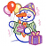 C1: Balloon Reflections, Snowman & Cake---White(Isacord 40 #1002)&#13;&#10;C2: Right Balloon, Spots, Stripes, Flame & Ribbon---Daffodil(Isacord 40 #1135)&#13;&#10;C3: Patches, Plate & Tie Stripes---Oxford(Isacord 40 #1222)&#13;&#10;C4: Hat & Present---Cad